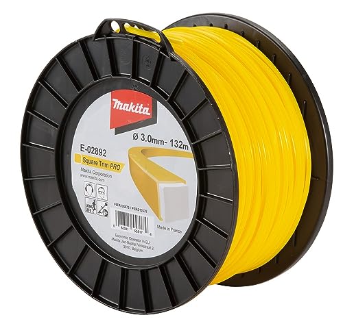 Makita E-02892 Mähfaden Vierkant 3,0 mm x 132 m Square Trim PRO Longlife, verstärkt, Trimmerfaden, Nylon, gelb, für Rasentrimmer und Freischneider