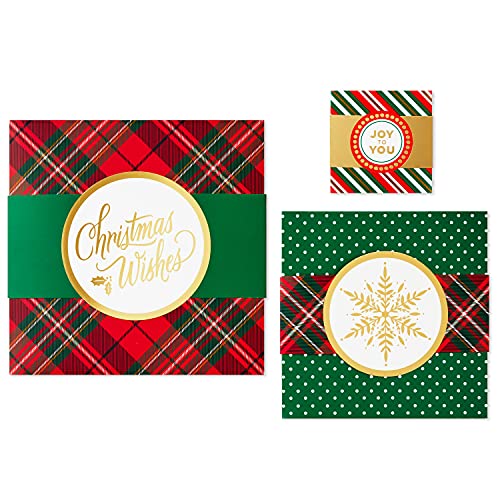 Hallmark Assorted Size Gift Boxes With Wrap Bands For Christmas (3 Boxes: Red, Green, Gold, Christmas Wishes," "Joy To You") Snowflakes, Stripes, Dots, Plaid (0005Xbc1128) #TOP3