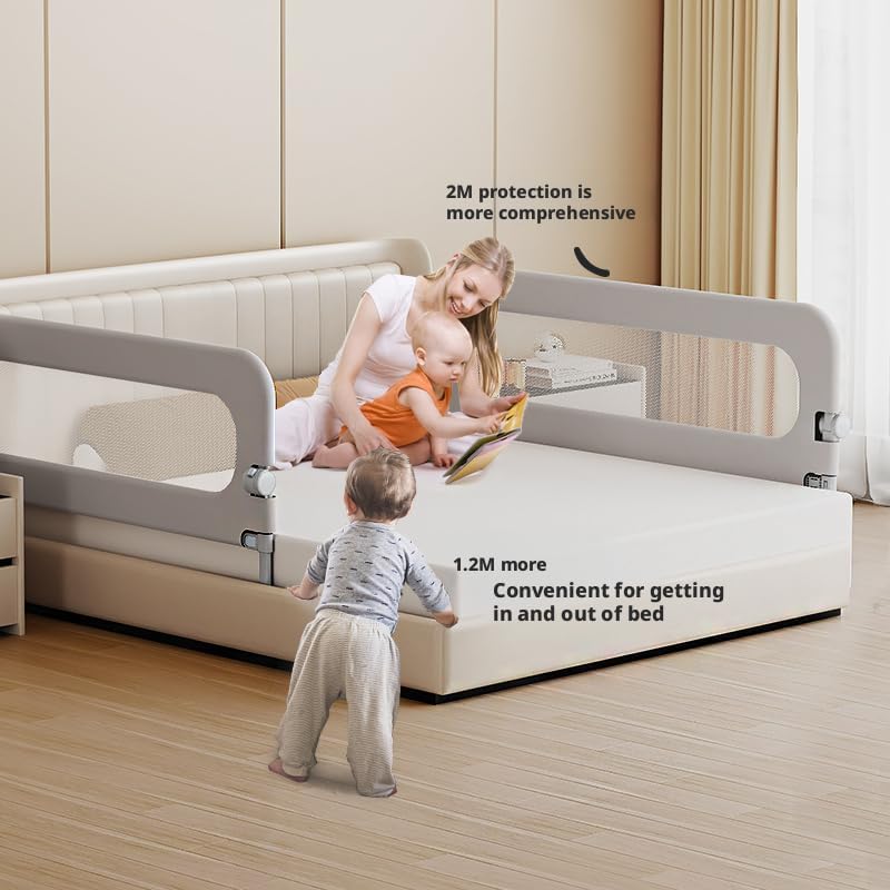 Baby Bed Rail Guard for Toddlers, Grey, Oxford Fabric, Iron Pipe, Rectangular, Swing Down Bedrail, Extra Tall Child Safety Side Railing for Crib, Twin, Full, Queen Bunk Size Bed (47 Inch)