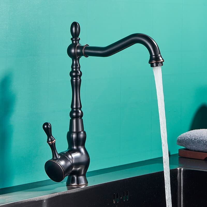Robinet mitigeur de bassin MESKEL noir bronze rétro avec rotation à 360 pour cuisine