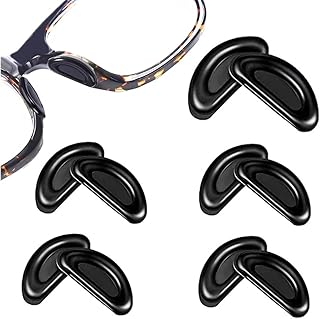 Eyeglass Glasses Nose Pads,BEHLINE Stick on Anti-Slip Adhesive Glasses Nose Piece,Soft Silicone Strong Sticky Nose Bridge Pads D-Shape Sunglass Nose Guard for Plastic Frame/Full Frame(5 Pairs,Black)