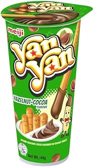 Meiji Yan Yan Biscuit Stick with Creamy Hazelnut-Cocoa Flavoured Dip, 44g Cup,–Fun Snack for Kids & Adults