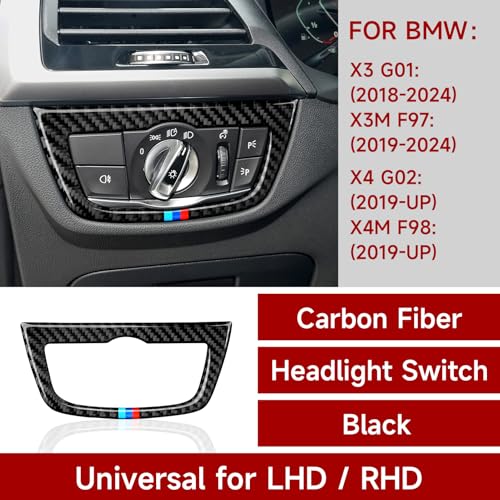 Image of Car Headlight Switch Trim Decal Carbon Fiber Sticker Cover fits for BMW X3 G01 X4 G02 2018 2019 2020 2021 2022 2023 2024 Interior Accessories