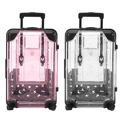 Riceel Mini Koffer Geschenkbox, 2 Stück Reise Geschenk Reisekoffer Miniatur 12.5x8x4.5cm Kreative Koffer Spardose Kreative Geschenkbox für Geld & Gutscheine Transparentes Weißes und Rosa