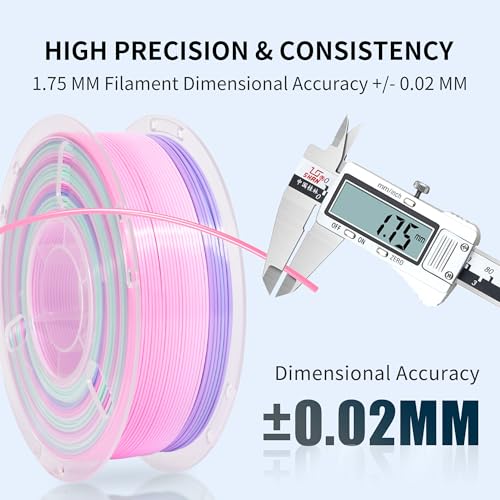Image of RAMBERY 3D Printer Filament 1.75mm Silk Rainbow PLA Filament Fast Color Change Multi-Color 3D Printing Filament, Pink Purple Mint Green, 1kg(2.2lbs)