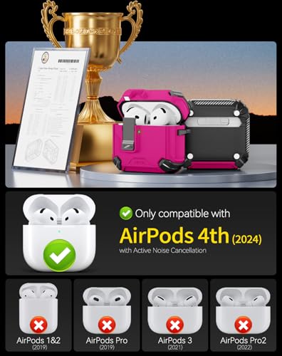 Image of Pohgelan Compatible with AirPods 4 Case (Rose red) | Magnetic Automatic Lock with Phone Stand & Cleaning Kit,Compatible with Magsafe