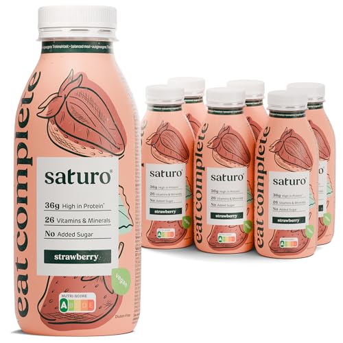 Saturo Meal Replacement Shake Strawberry | 36 g Protein, sugar-free, 400 kcal | Drinkable Food with Valuable Nutrients | 6 x 400 ml
