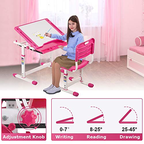 Kids Desk And Chair Set Height Adjustable Ergonomic Children Sturdy Table With Drawer Storage Childs Study School Desk Interactive Workstation Kids Art Writing Desk Furniture For Girls Boys #TOP4