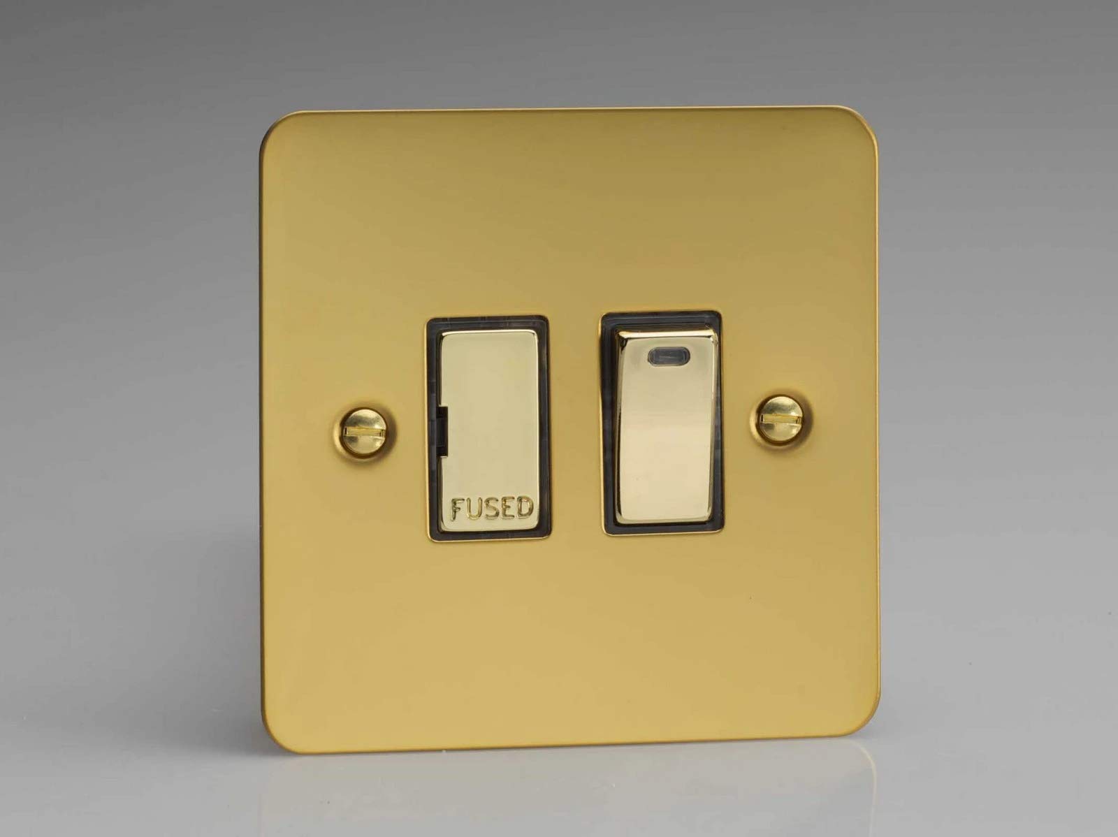 Varilight 13A Switched Fused Spur + Neon with Metal Inserts Polished Brass XFV6ND
