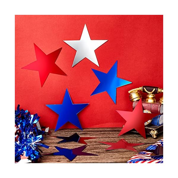   Leinuosen-80-Pieces-Stars-Cutouts-Glitter-Double-Printed-Paper-Cardboard-Stars-Decorations-for-Bulletin-Board-Classroom-Wall-Party-Decoration-Supply-6-InchesRed-Blue-Silver