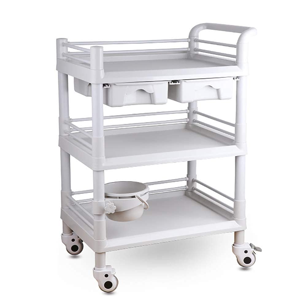 Carro de Almacenamiento Multifuncional, Vehículos de Reciclaje, Carro de Salón de Belleza con 2 Cajones de Abs, Carro de Equipo Médico para Clínica de Hospital con Ruedas de Freno, Cubo de Suci