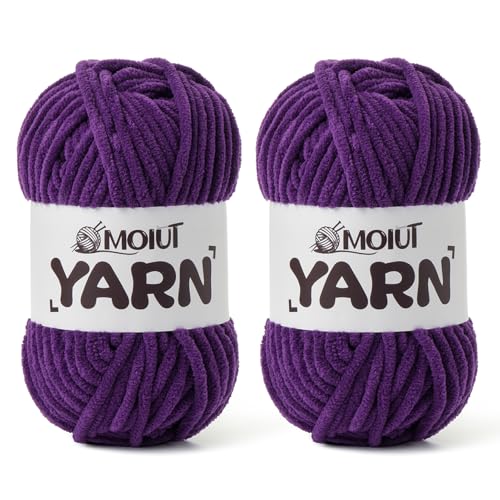Image of 2 Pack Fluffy Chenille Yarn for Crocheting, Chunky Velvet Yarns for Crochet Amigurumi, Baby Yarn for Crocheting Soft Blanket, 174.9yds /7 oz Bulky Yarns for Crafts /Hats /Shoes /Socks (2 Violet)