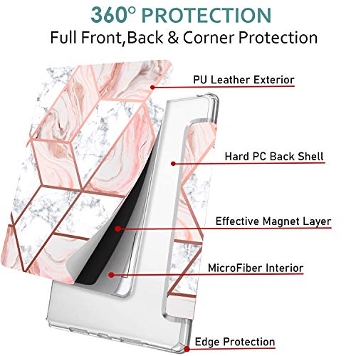 Image of DuraSafe Cases for iPad PRO 12.9 3 [ 3rd Generation 2018 ] A1876 A2014 A1895 MTHN2HN /A MTHU2HN /A MTEL2HN /A MTEM2HN /A Trifold Printed PC Lightweight Protective Clear Back Cover - Marble Pink