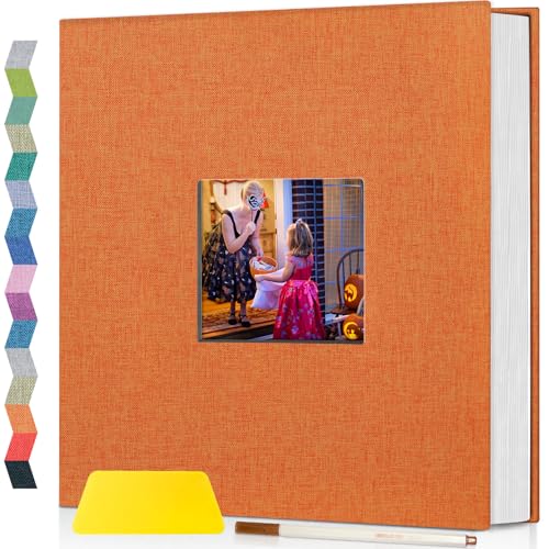 Image of Popotop Photo Album Self Adhesive with Picture Display Window,60 Pages DIY Scrapbooking Supplies Kit for 4x6 8x10 Picture,Linen Cover Memory Book for Baby Wedding, with Scraper and Metallic Pen