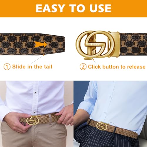 Image of ITIEZY Ratchet Belts for Men - Leather Click Belt for Casual Dress 1 3 /8 inch, Mens Adjustable Belt Trim to Fit
