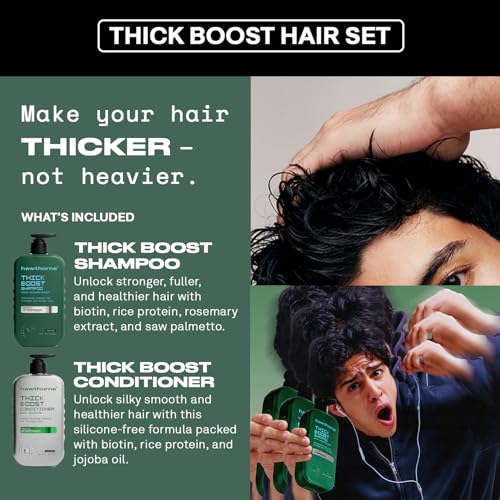 Image of Hawthorne Thick Boost Shampoo and Conditioner Set. Men's Thickening Shampoo and Conditioner Set with Biotin, Rice Protein, Saw Palmetto, and Vitamin E. Sulfate Free, Paraben Free. 16 Fl Oz Each.