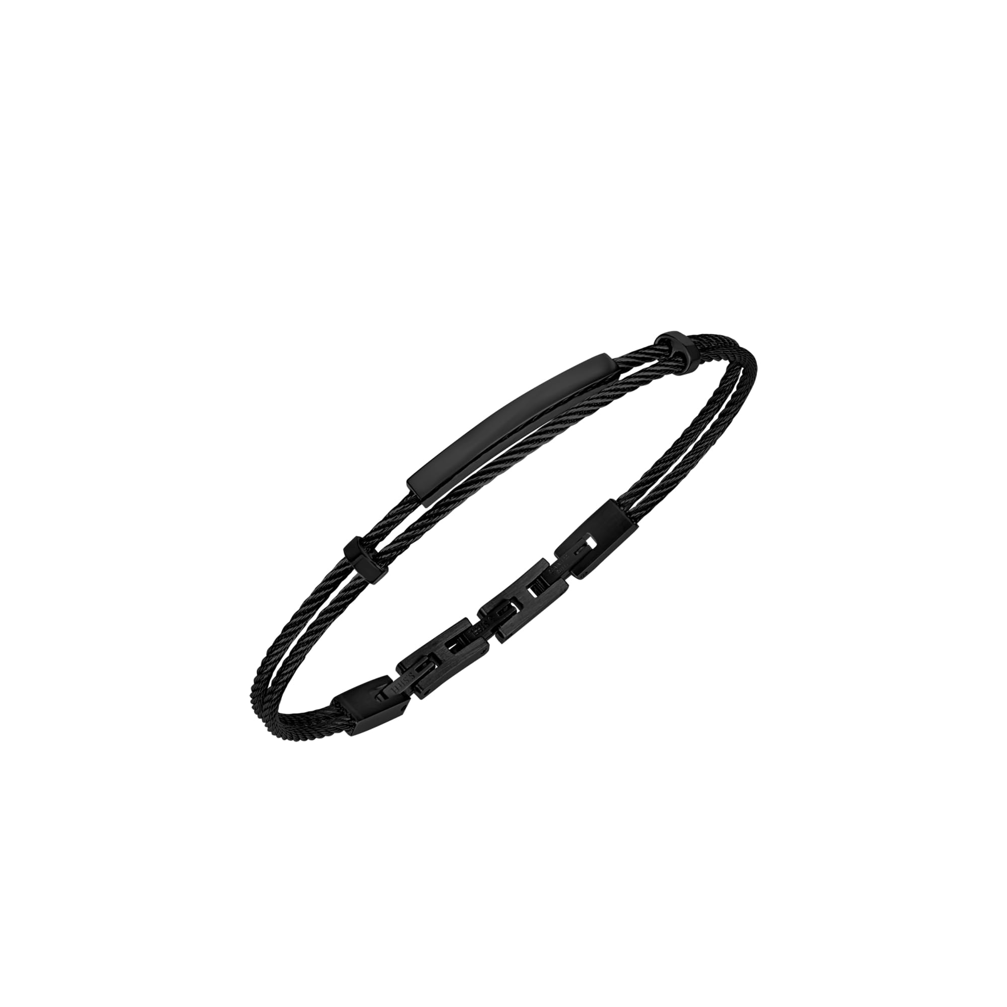 Breil, Collezione Loop, Bracciale Uomo in Acciaio Specchiato, con Sottili Cavetti ed Elemento Centrale Personalizzabile con Incisione, Pratica Chiusura Regolabile 17.5-20.3 cm, Color Argento