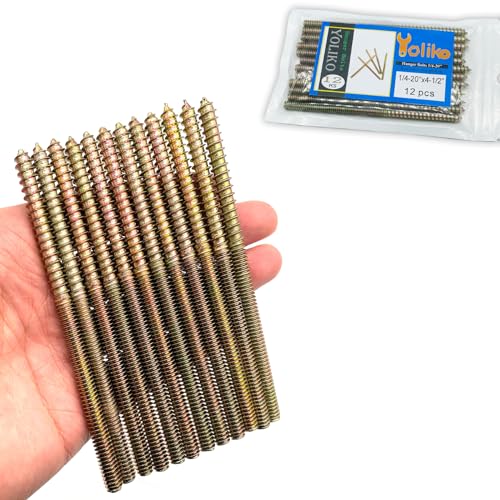 Image of 12 Pack 1 /4-20 x 4-1 /2 Inch Hanger Bolts Double Headed Wood Dowel Self-Tapping Screw for Furniture Double Threaded Rods 114.3mm Length