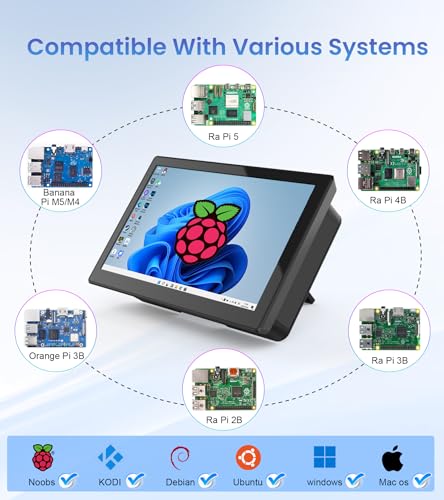 Image of NLIEOPDA 7 Inches Touchscreen Monitor, HD 1024x600 IPS LCD Capacitive Touch Screen Compatible with R Pi 4B /3B+ /3B /2 /1B+ /Zero Ora Pi 5 Por /3 Plus /3B /4B Ban Pi and Windows 10 /8 /7 (CX-080-A US)