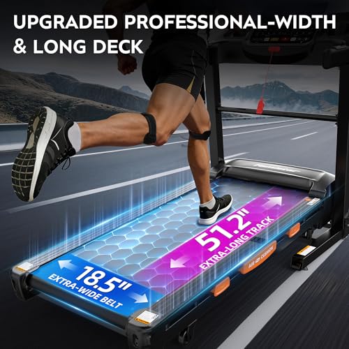 Image of Folding Treadmill 5.2HP, 400LBS Capacity, 18.5 inch Wide Running Belt, 20% Auto Incline, Bluetooth App, 105 Programs, Easy 80% Faster Assembly for Home
