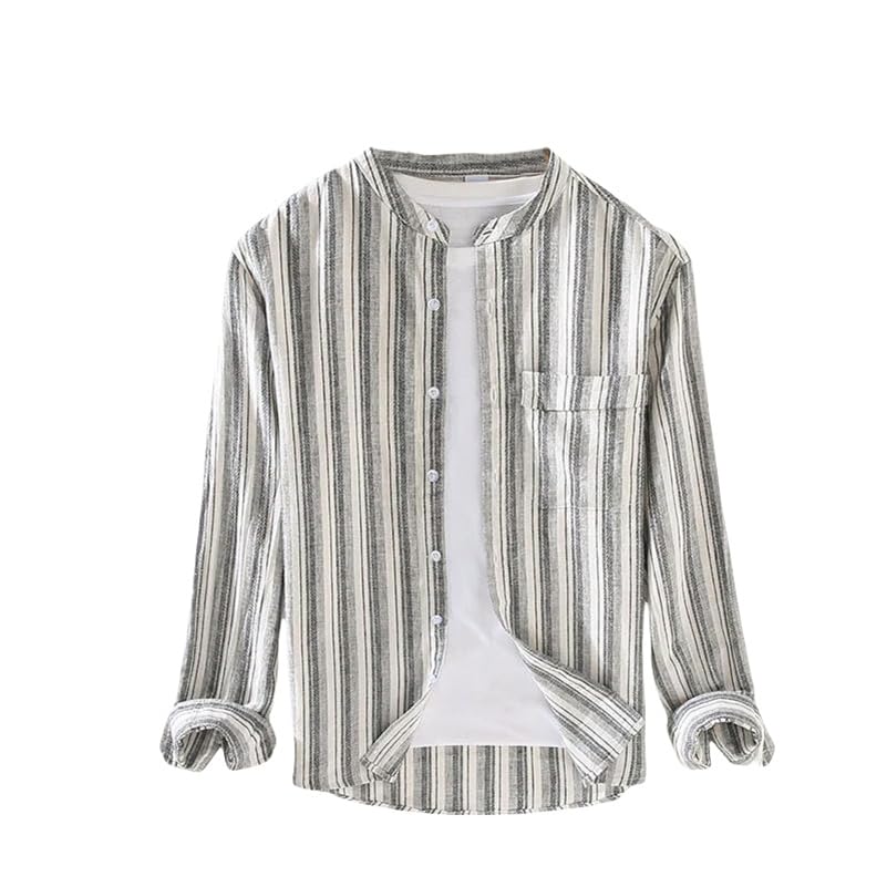 Blouse en lin rayée homme à manches longues pour l'été