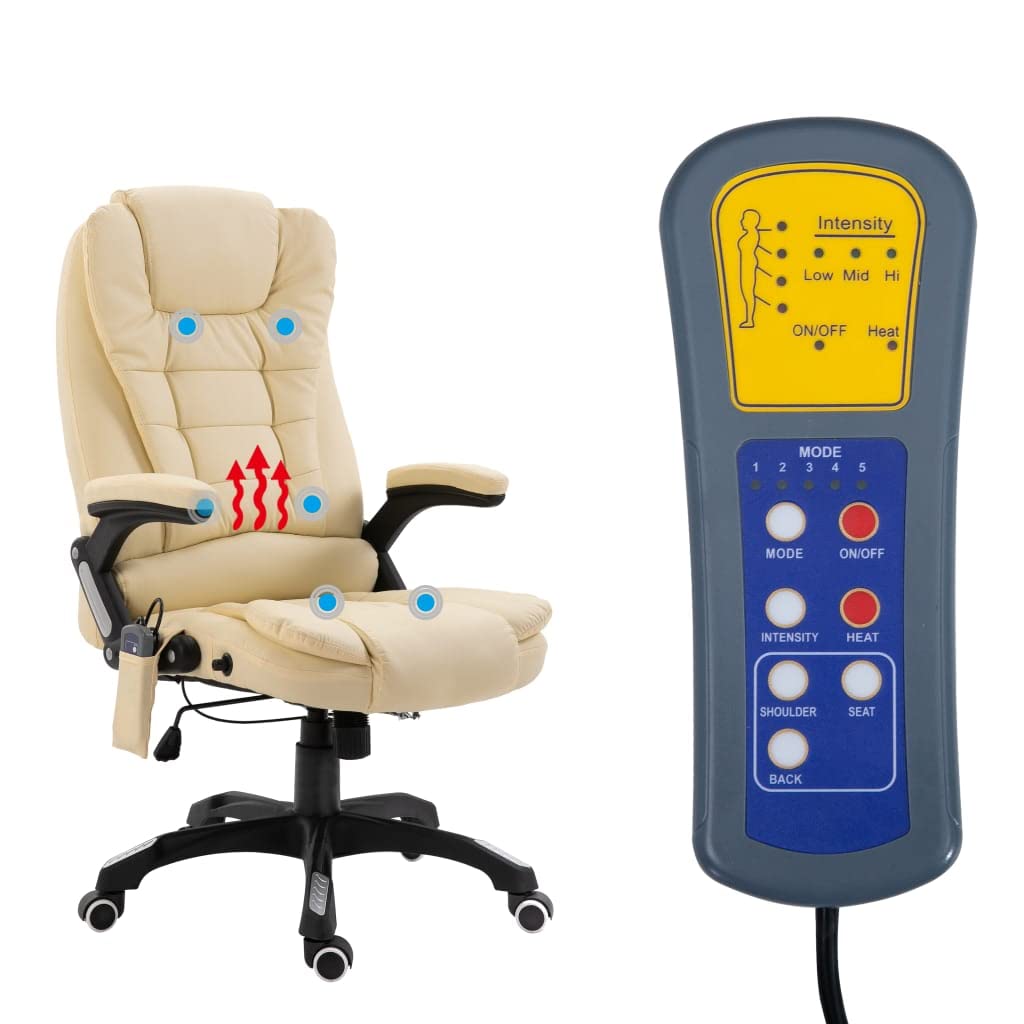 Sedia da ufficio massaggiante, in ecopelle, ergonomica, con 6 punti di massaggio e funzione di riscaldamento, regolabile in altezza, girevole, con telecomando, per stare seduti a lungo in