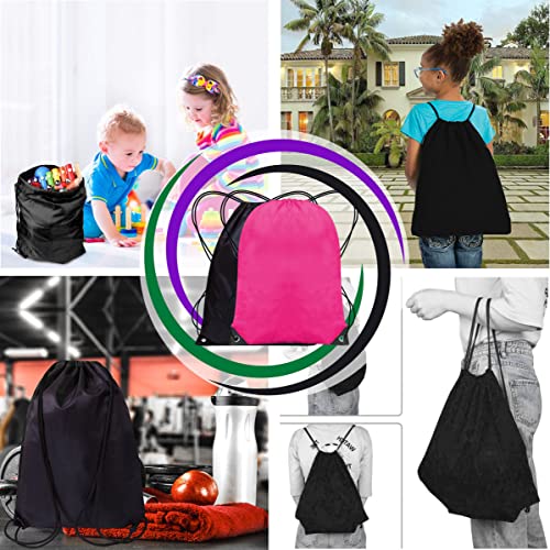 SAWANS Drawstring Bags Gym Swimming School Sports Bag Unisex 2PCS Trainer String Bag Sack Backpack PE Bags for Women Men Children Travel Beach Kids Boys Girls Outdoor Shopping Holidays (Black/Pink) - Image 4