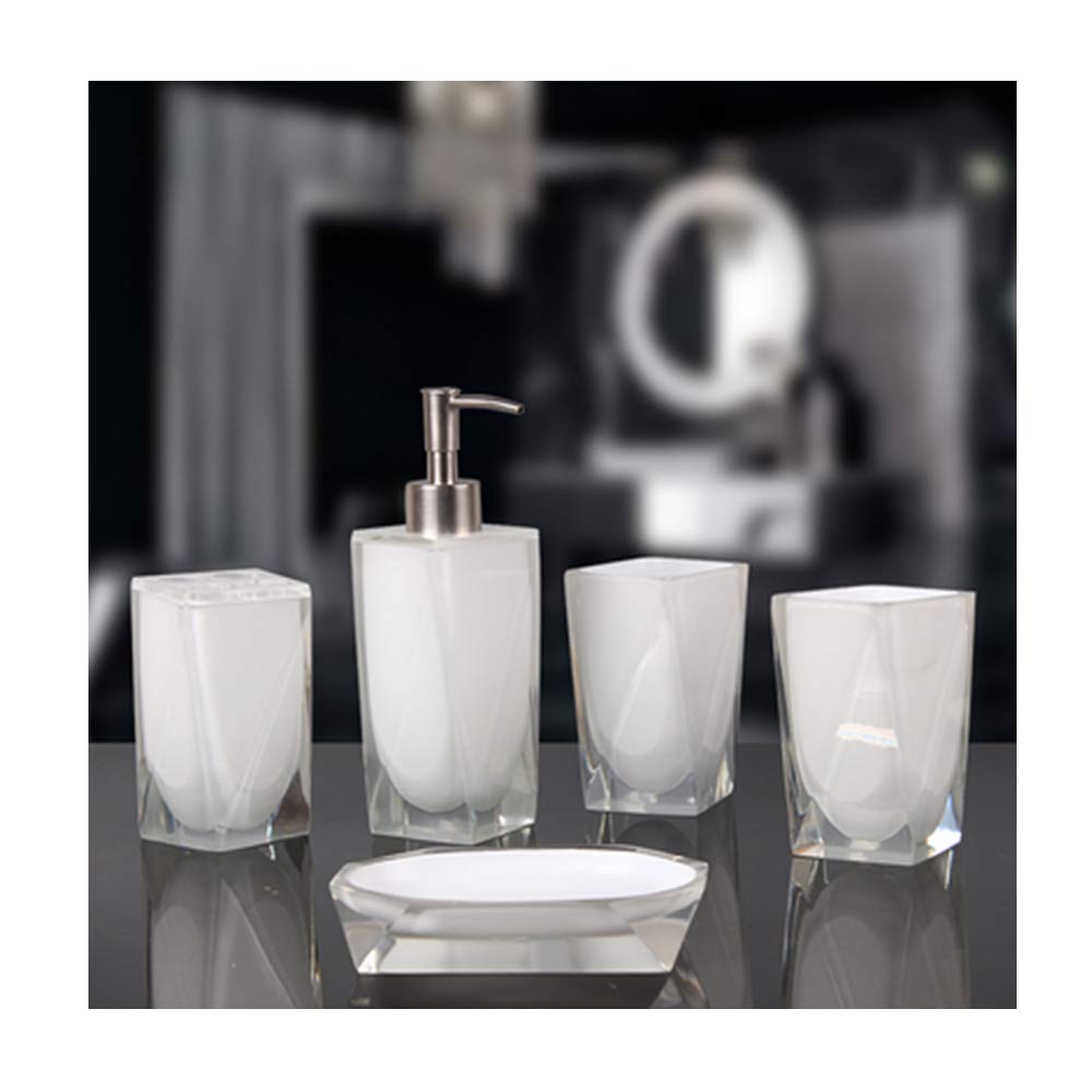 Juego de Accesorios de Baño de Resina Conjunto de Baño con Porta Cepillo de Dientes, 2 Tazas, Dispensador de Jabón Líquido, Jabonera,Blanco