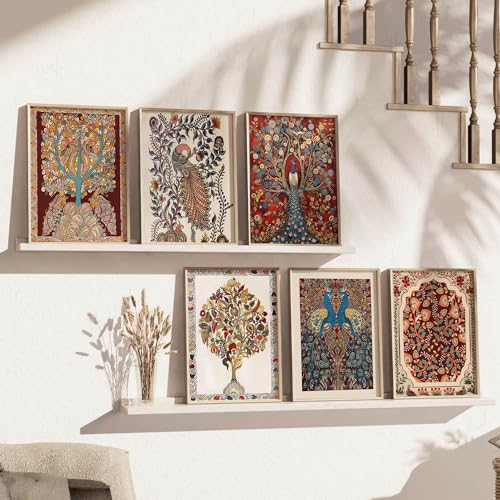 Image of kotart Premium Digital Madhubani Art Paintings with Frame for Home Decor - Framed Painting for Living Room Bedroom Office Room Decor - Painting for Wall Decoration - Pack of 6 (G)