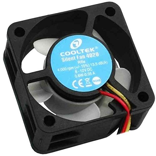 Cooltek 200400230 Silent Fan 4020, 40mm x 40mm x 20mm Lüfter, Rifle-Bearing, 13,5 dBA, 4.000 U/min, 11,5 m³/h, 3-Pin Molex Anschluss, schwarz / weiß Cover
