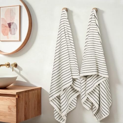 Image of Black & Cream Striped Bath Sheets Set of 2, Extra Large Bath Towels