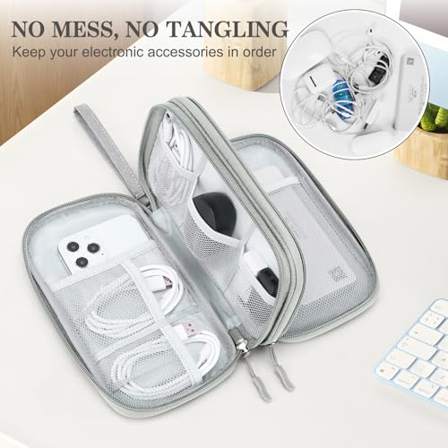Image of FYY Travel Electronic Cable Organizer Bag, Pouch Electronic Accessories Carry Case Portable Waterproof Double Layers Storage Bag for Cable, Cord, Charger, Phone, Earphone, Medium Size, Grey