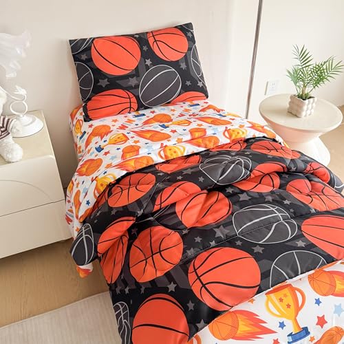 Image of Tailor Shop 4 Pieces Toddler Bedding Basketball Toddler Comforter for Boys Bed in A Bag Includes Quilted Comforter Fitted Sheet Top Sheet and Pillow Case