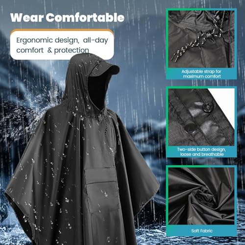 Stynice Leicht Wasserdicht Regenponcho Herren & Damen - Mehrzweck Regenjacke Outdoor mit Kapuze Faltbare Tasche für Camping Wandern Hikking - Atmungsaktive 3in1 Regencape