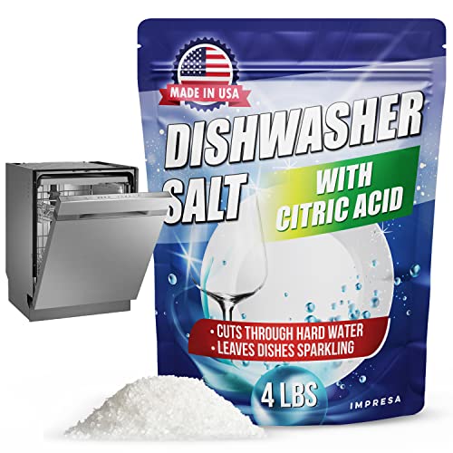 Comparison: Best Rinse Aid For Hard Water 11 IMPRESA Dishwasher Rinse Aid Salt - 4 Lb - Citric Acid Cleaner & Descaler - Hard Water Stain Remover & Detergent Booster