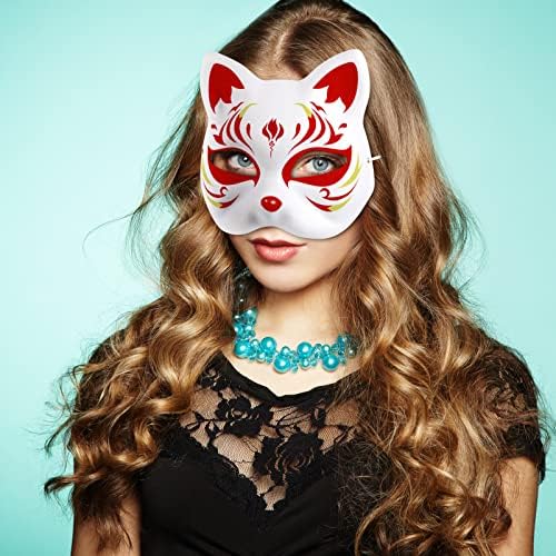 STOBOK DIY White Paper Mask Fox Cat Face Pulp Blank Hand Painted Mask,10PCS Paintable Half Face Masquerade Masks for Cosplay Party Decorating, Kids Craft Party Favors