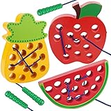 Aitey Wooden Lacing Toy for Toddlers, Apple Watermelon Pineapple Threading Toys Educational Learning...