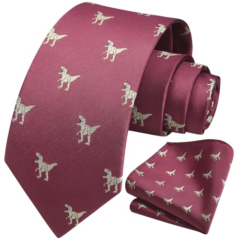 Image of HISDERN Ties for Men Classic Animal Tie and Pocket Square Set Jacquard Woven Silk Neckties Handkerchief Wedding Party