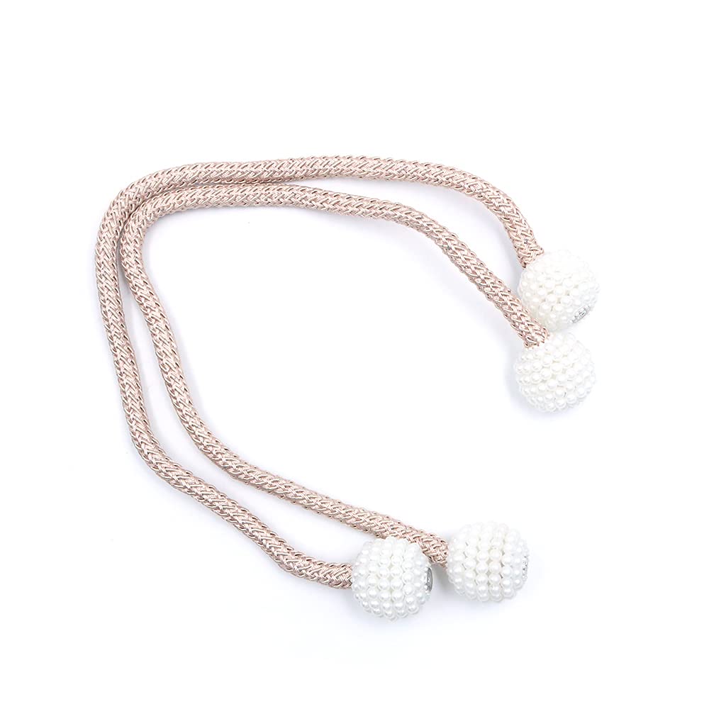 Fermatende Magnetici Con Perle – 2 Pezzi, Beige, Regolabili (44 Cm), Per Tende Oscuranti E Trasparenti - 2