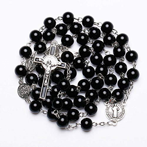 Rnivida Catholic Black Rosary Beads Necklace with Jesus Crucifix, Catholic Prayer Gifts3