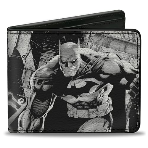 Buckle-Down DC Comics Wallet, Bifold, Batman Jim Lee Hush Corrente e Lápis de Gancho Grappling, Couro Vegano, Branco, 4.0' x 3.5', Casual
