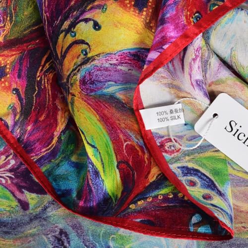 Women 100% Mulberry Silk Neck Scarf Lightweight Digital Print Small Square Scarfs- Neckerchief Gift Packing 21"*21"4