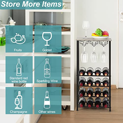 Vrisa Freestanding Floor 16 Bottles Wine Rack With 9 Wine Glass Holder, Wine Holder Stand For Floor, 5 Tiers Wine Bottle Organizer Stand, Dark Oak #TOP4