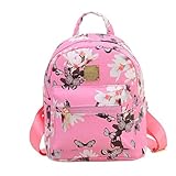 Kemilove Women Girls Floral Printing PU Leather Shoulder Bag Backpack (Pink)