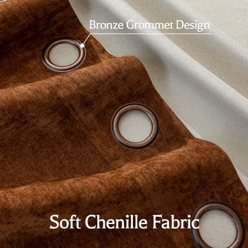 Image of Chenille 100% Blackout Curtains 108 Inches Long for Bedroom, Terracotta