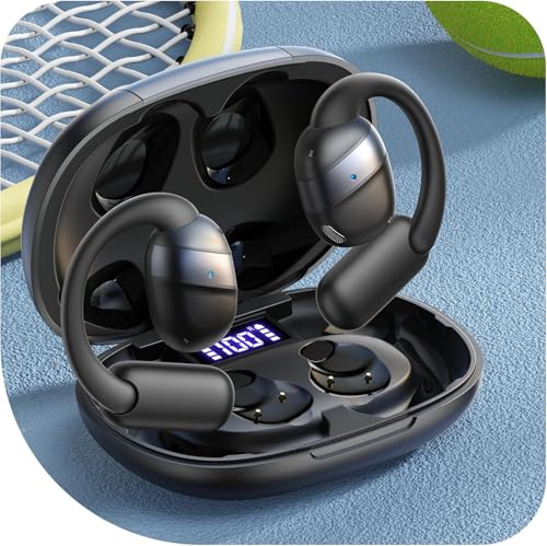 Auricolari Bluetooth 5.4 JrAiTeam Aperti Con Microfono, Display Digitale, IPX5, 6h Di Autonomia – Ideali Per Sport, Corsa E Lavoro (Nero) - 4