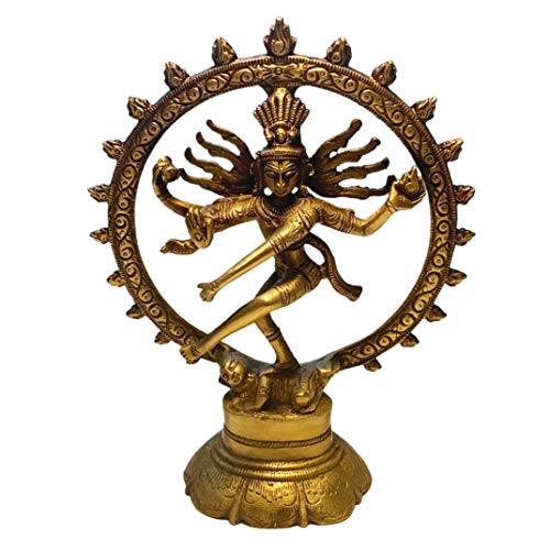 Shiva Figurine en Laiton 20 cm Dieu Indien Dansant Shiva Nataraja en Roue | Hindouisme Statue Religieuse Seigneur de la Danse Natraj Figurine décorative Feng Shui Esotérisme Cadeaux Cover