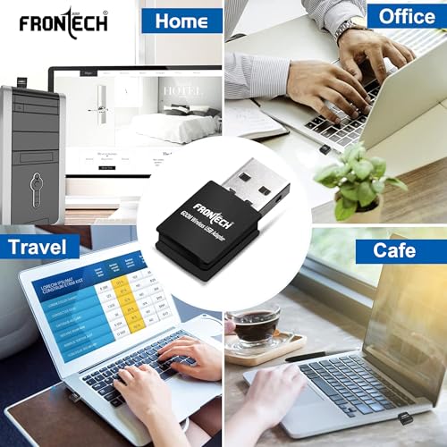 Image of FRONTECH 600 Mbps USB Wi-Fi + Bluetooth Adapter | PC, Laptop | Dual Band (2.4GHz) | BT 4.2 /2.1 | USB 2.0 | Compatible with Windows 7 /8 /10 /11 /XP | WEP,WPA-PSK,WPA2-PSK Security | 10-20M Range (FT-0844)