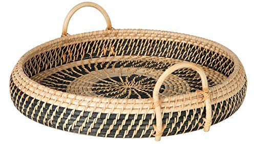 Round Rattan Serving and Breakfast Tray, Natural-Black by Kouboo - Used condition - US$38.62