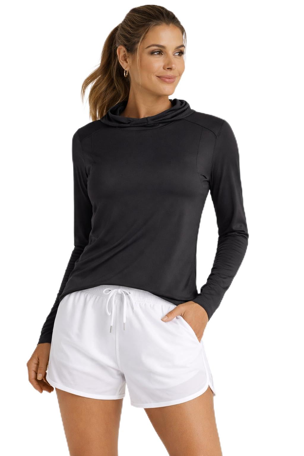 Spyder Womens Long Sleeve Sun Shirt - UPF 50 Sun Protection Hoodie Long Sleeve Shirts for Women Activewear with Pockets, Black, Large